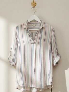 Tribal Jeans Pullover Linen Blend Striped Blouse Size XS